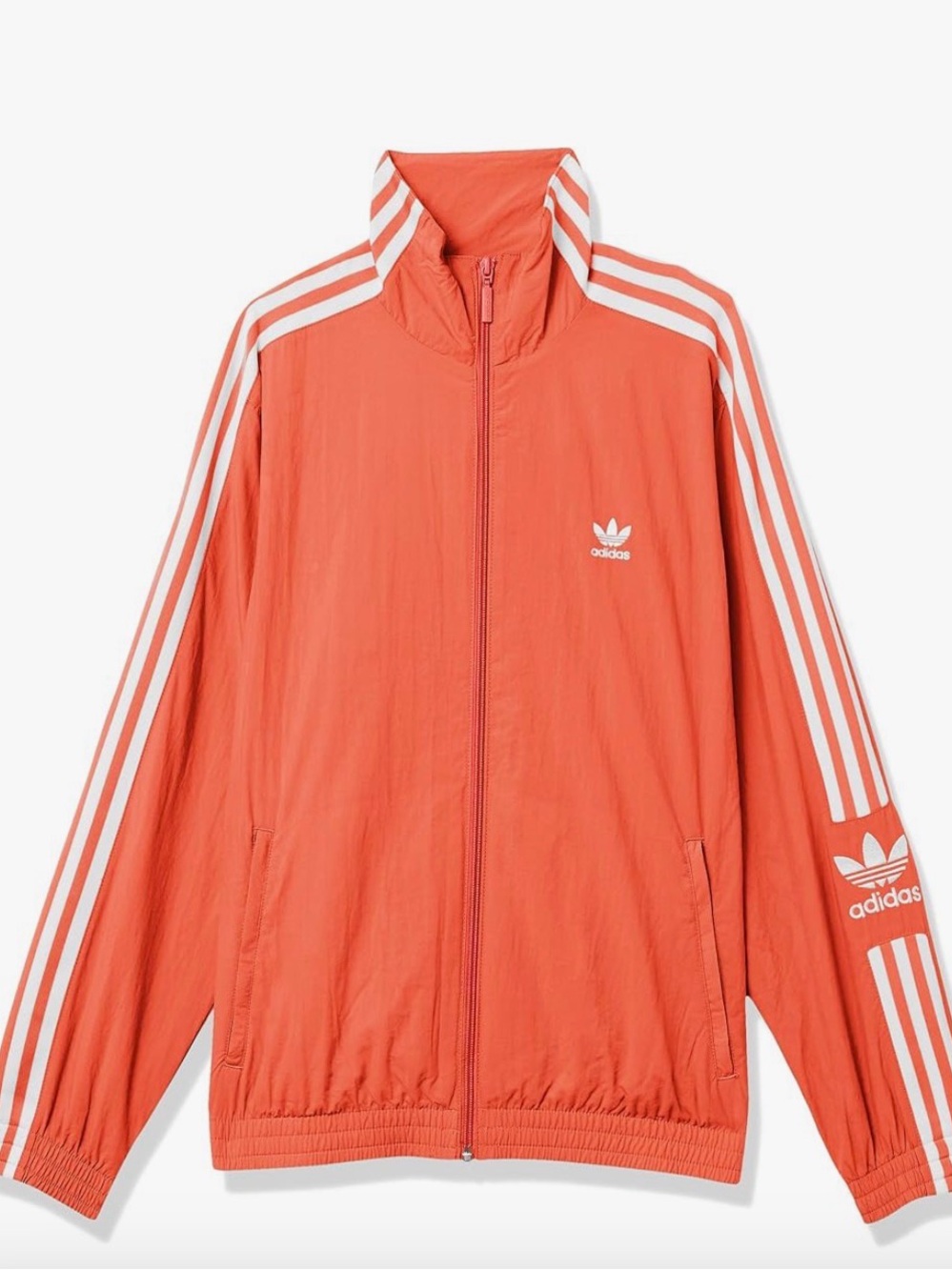 Adidas Coral Orange Zip-Front Track Jacket with White Stripes